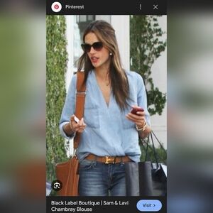 Sam And Lavi For Anthropoligie Chambray Denim Faux Wrap Blouse Petite Sm